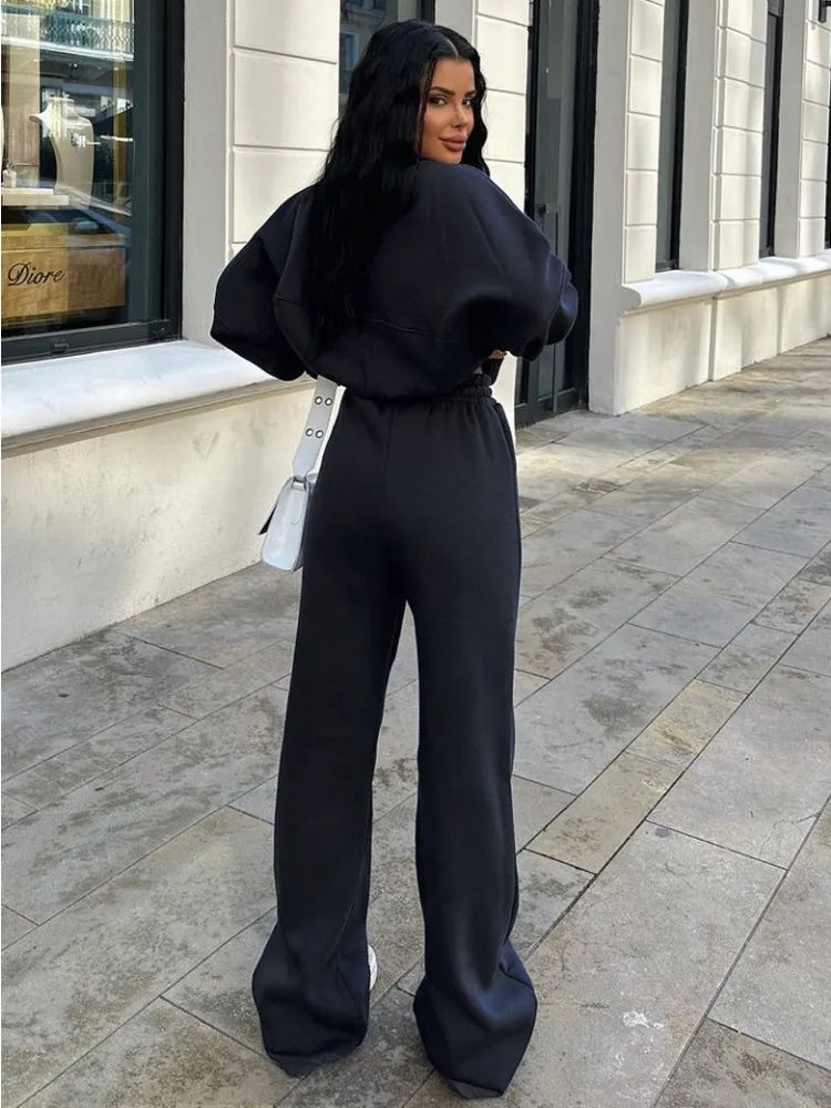 Autumn 2 Piece-set Tracksuit Trousers Outfits Female Slim High Waist Drawstring Clothes Loose ’s Pants Sets