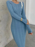 Autumn Slim Long Dress Female Knitwear Slim High Waist Patchwork Long Sleeve Party Dress Knit Dress