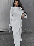 Loose Female Long Dress Long Sleeve Basic High White Summer for Maxi Dress Outfits