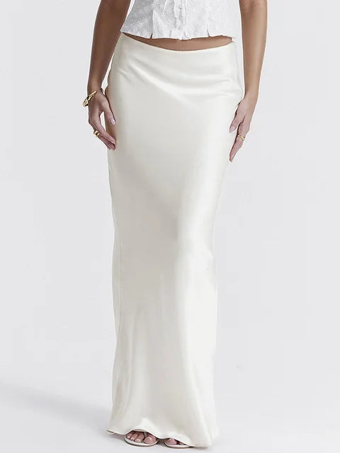 Long Skirt Patchwork for Slim Party Gown Skirt Summer New High Waist Outfits White Y2k Skirt