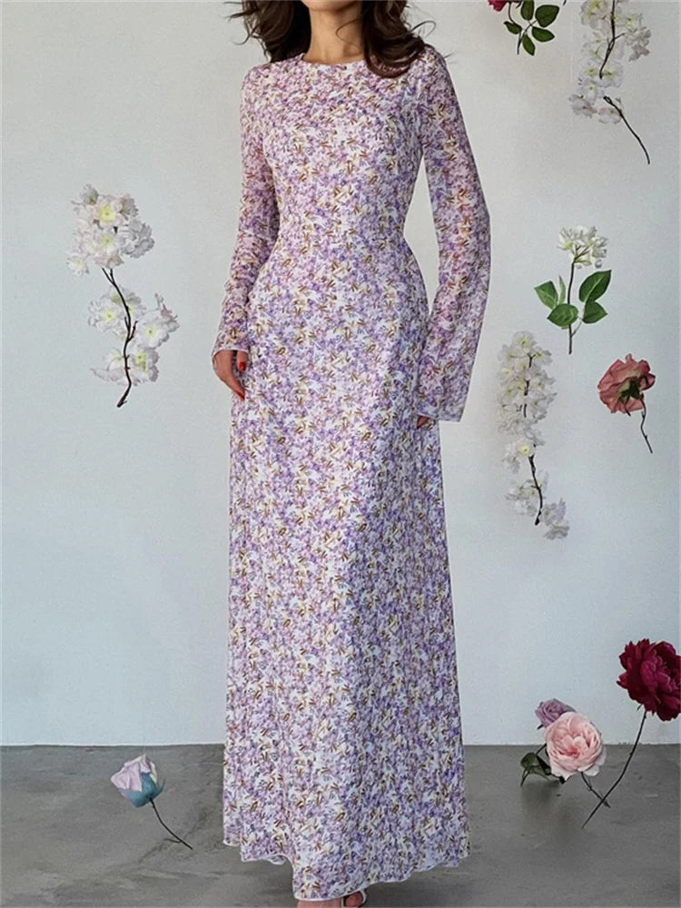 Printed Maxi Dress for Lace-up Long Sleeve Party Dress High Waist Bandage ’s Bodycon Dress New