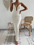Bandage Backless Halter Dress – Lace-up V-neck Patchwork Long Dress for – See-through Party Dress