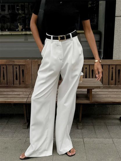High Waist Pocket ’s Pants Y2k Outfit White Patchwork Wide Leg Trousers Autumn Loose Slim Female Pants