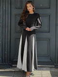 Patchwork Contrast Dress Female Lace-up Party Dress Slim High Waist Bandage Gown ’s Maxi Dress