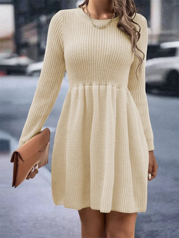 High Waist Hollow Out Mini Dress Female Patchwork Pleated Party Dress Slim Long Sleeve Dress