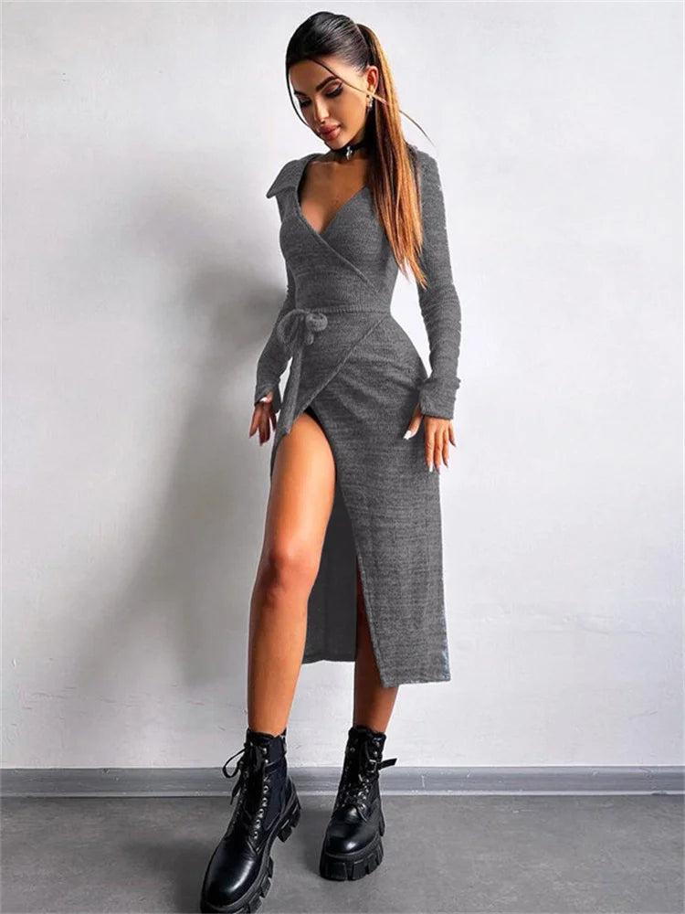 High Waist Lace-up V-neck Maxi Dress for Patchwork Drawstring Bandage Dress Y2k Long Dress