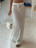 Hollow Out Knit Long Skirt for See-through Holiday Beach Skirt Outfits Knitwear Lace-up Y2k Skirt