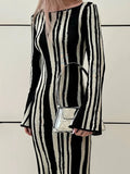 Knit Striped Wrap Dress for Contrast High Street Slim Long Dress Pullover Knitwear High Waist Dress