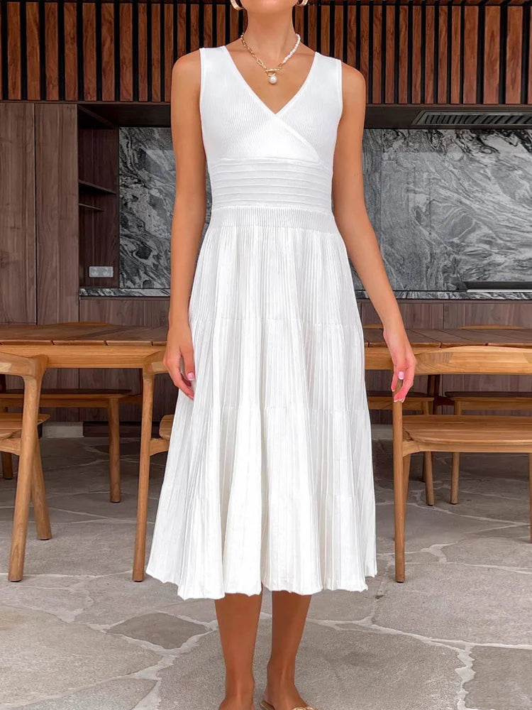 Knit V-neck for Maxi Dress Y2k Backless Knitwear Party Dress Baggy High Waist Summer Female Dress