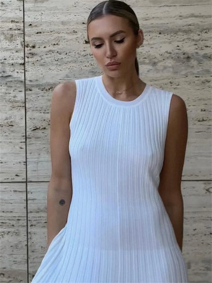 Knitwear White Long Dress for Sleeveless High Waist Slim Strapless Loose Dress Basic Maxi Dress