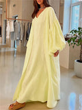 Loose 2 Piece-set Long Dress Cover Up Clothes for V-neck High Waist Beach Holiday Maxi Dress Outfits