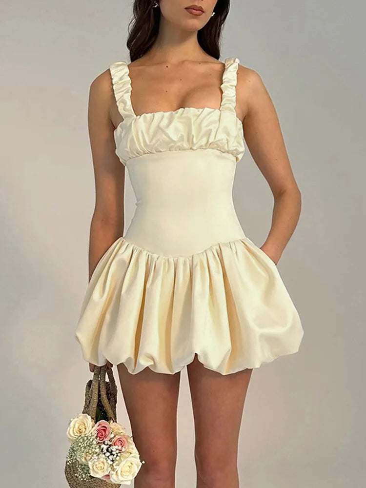 New Suspender Short Dress for Folds Patchwork Sleeveless Princess Birthday Party Ball Gown Mini Dress