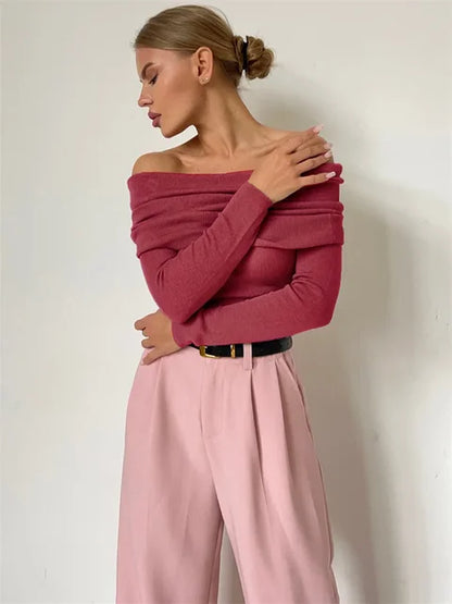 Off-shoulder Knit Pullover Sweater for Mesh See-through Long Sleeve Backless Y2k Top Knitwear Pullover