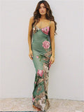 Printed Slim Long Dress Party Holiday Dress Off-shoulder Spaghetti Outfits for Mixi Dress New