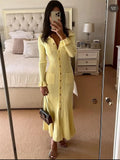 Ribbed Ruffled Knit Long Dress Female Pocket Cardigan Sweater Long Sleeve Party Dress ’s Knitwear Maxi Dress