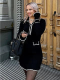 Ruffled Knit Dress Autumn Ribbed Contrast Long Sleeve High Waist Lapel Gown Dress Knitwear Maxi Dress