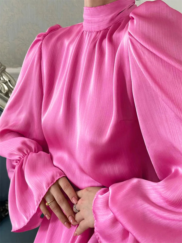 Ruffled Lace-up Slim Mini Dress Long Sleeve Patchwork Dress