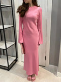 Satin Slim Maxi Dress for Long Sleeve High Waist Party Dress Autumn Dress