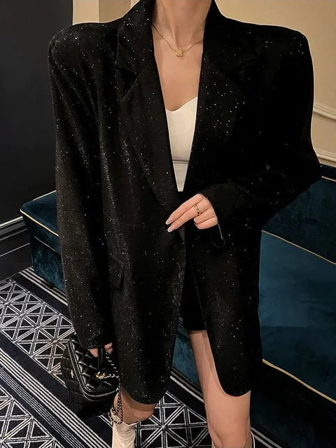 Sequin Glitter Lapel Suit Outwear for – Long Sleeve Coat