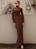 Skinny Turtleneck Backless Maxi Dress ’s Patchwork High Waist Hollow Out Party Dress Female Long Dress