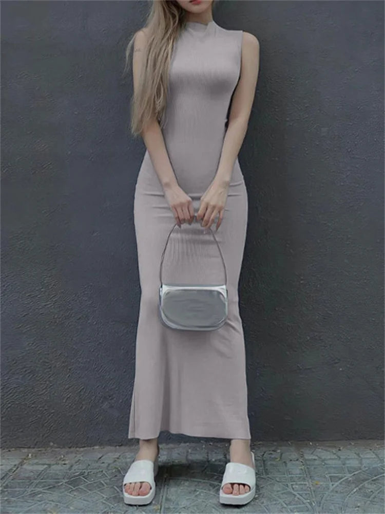 For Sleeveless Maxi Dress Slim Off-shoulder High Street Bodycon Dress Party Gown Summer Maxi Dress