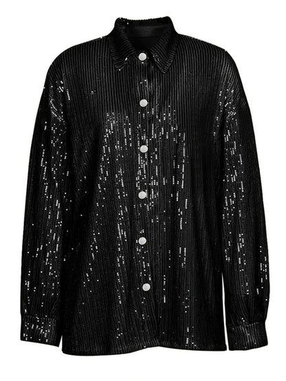 Sparkly Two-piece Set Party Outfits for Sequin Top Blouse Shirt and Pants Suit Female Evening Tracksuit New