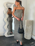 Striped Knit Female Long Dress Bandeau Loose Contrast High Waist Backless Patchwork Summer Knitwear Maxi Dress