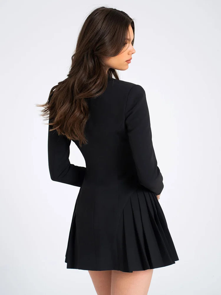 V-neck Suit Mini Dress Female Patchwork Cardigan Commute Clothes Slim High Waist Party Dress ’s