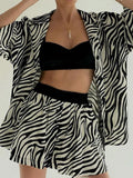 Two Piece Sets Outfits Zebra Printed Loose Shirt Tops and High Waist Shorts Set Summer New