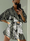 Two Piece Sets Outfits Zebra Printed Loose Shirt Tops and High Waist Shorts Set Summer New