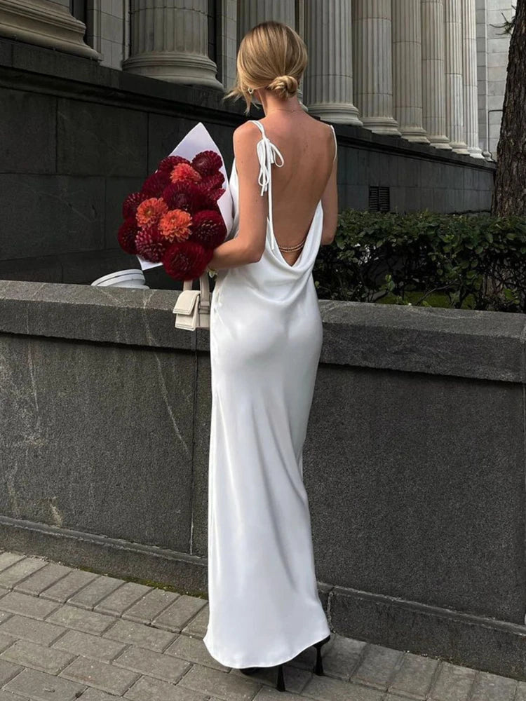 ‘s High Silt Spaghetti Strap Chain Long Dress V Neck Sleeveless Lace Up Backless Loose Evening Club Party Dress
