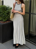 Zebra Printed Knit Long Dress ’s Sleeveless Contrast High Waist Autumn Party Dress Knitwear Clothes