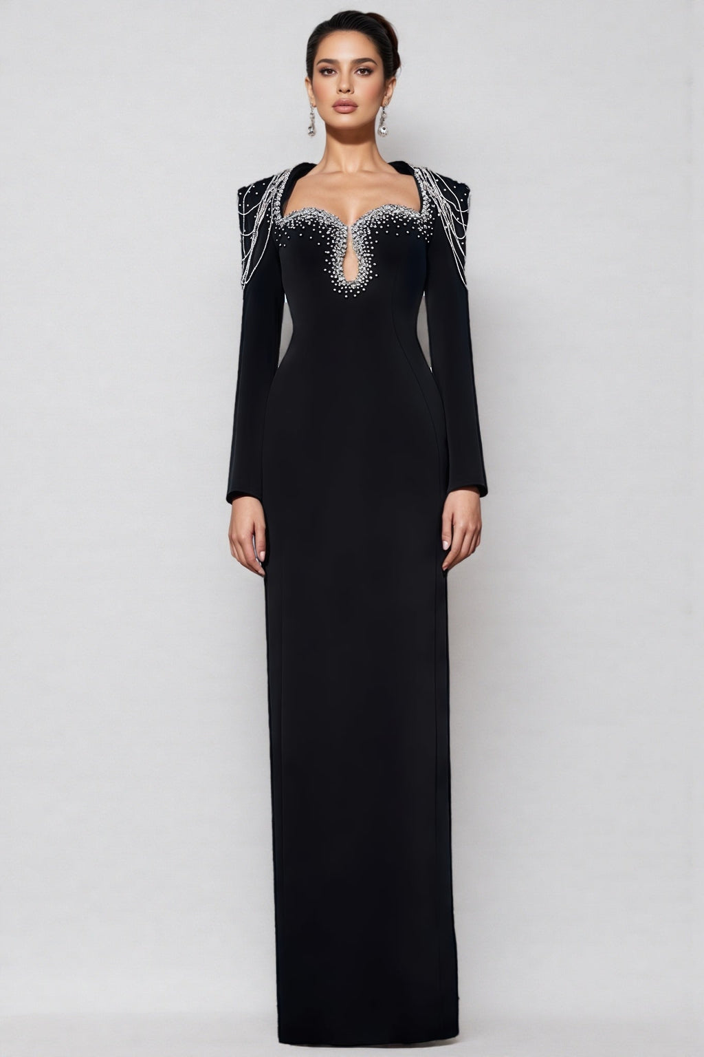 Orinlt Black Crystal Strings Cut-out Maxi Dress