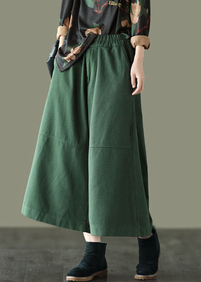 Unique Green Elastic Waist Patchwork Cotton Wide Leg Pants Spring Tg1047