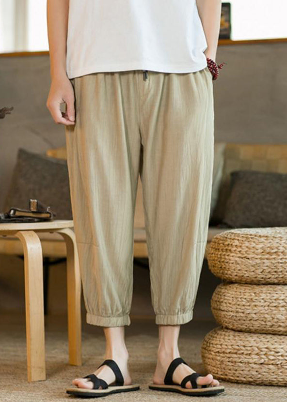 Unique Light Grey Elastic Waist Ice Silk Crop Pants Summer Ly1951