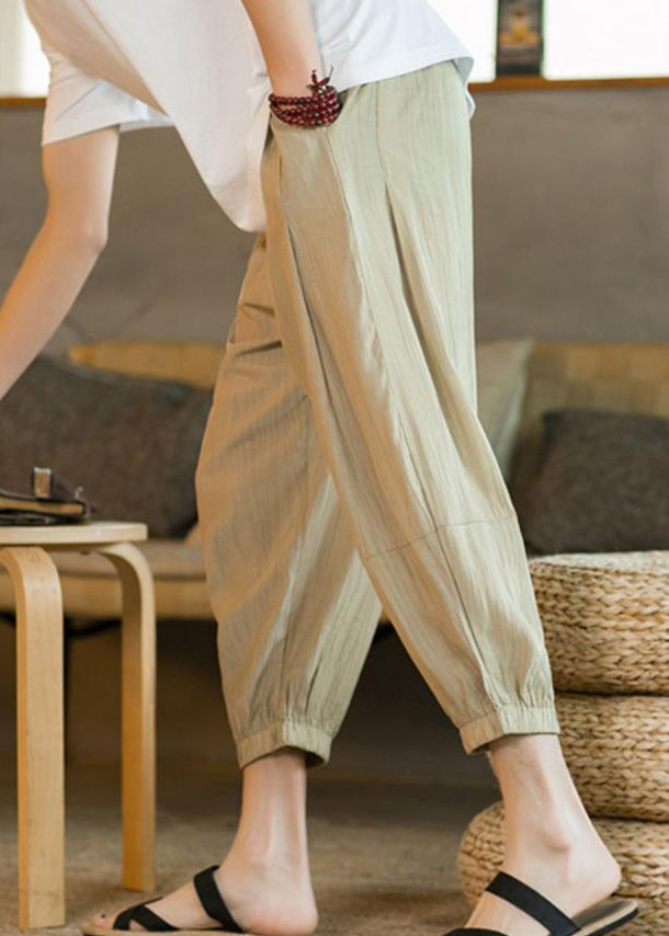 Unique Light Grey Elastic Waist Ice Silk Crop Pants Summer Ly1951