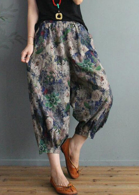 Unique Print High Waist Cotton Crop Pants Tq1024