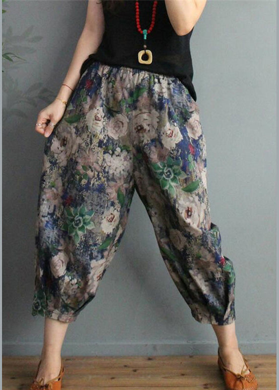 Unique Print High Waist Cotton Crop Pants Tq1024