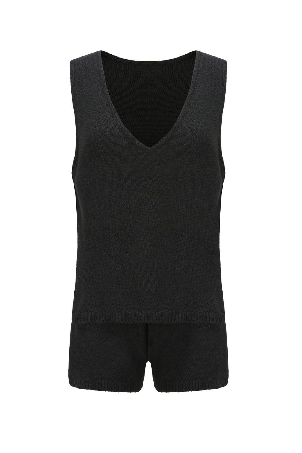 V Neck Knit Tank Top Shorts Suits