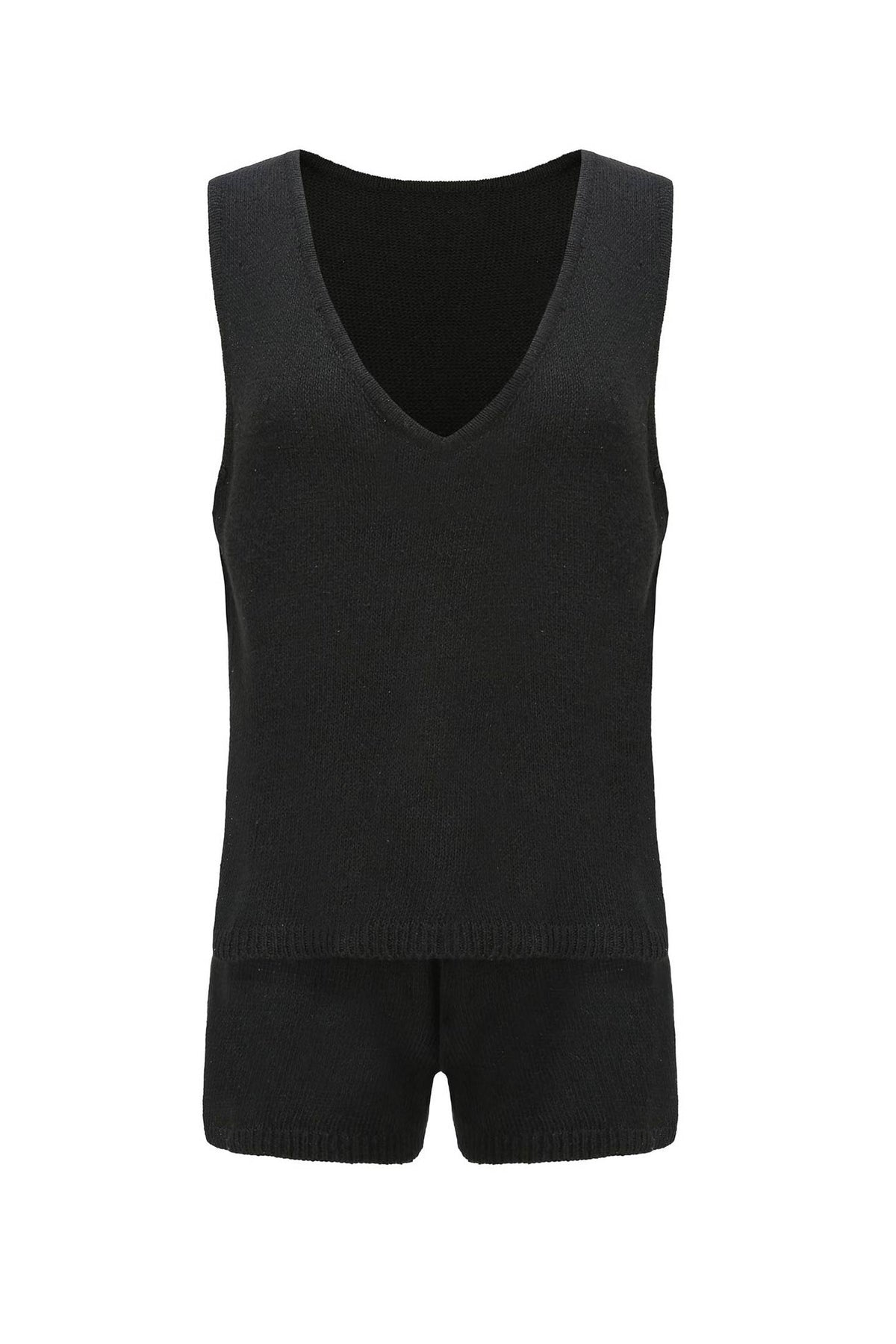 V Neck Knit Tank Top Shorts Suits