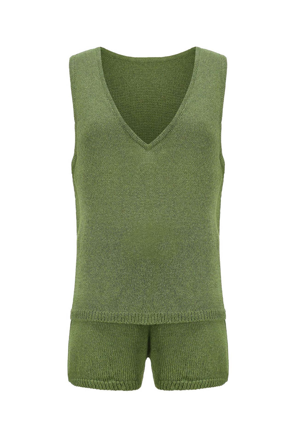 V Neck Knit Tank Top Shorts Suits