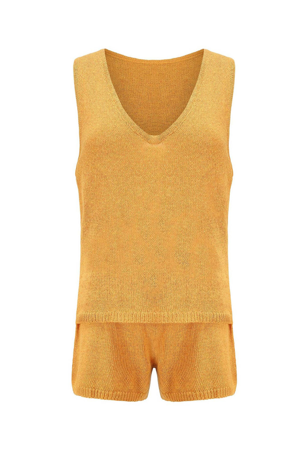 V Neck Knit Tank Top Shorts Suits