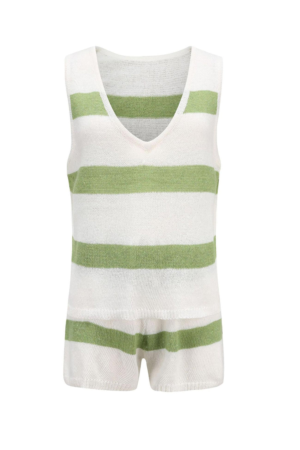 V Neck Knit Tank Top Shorts Suits