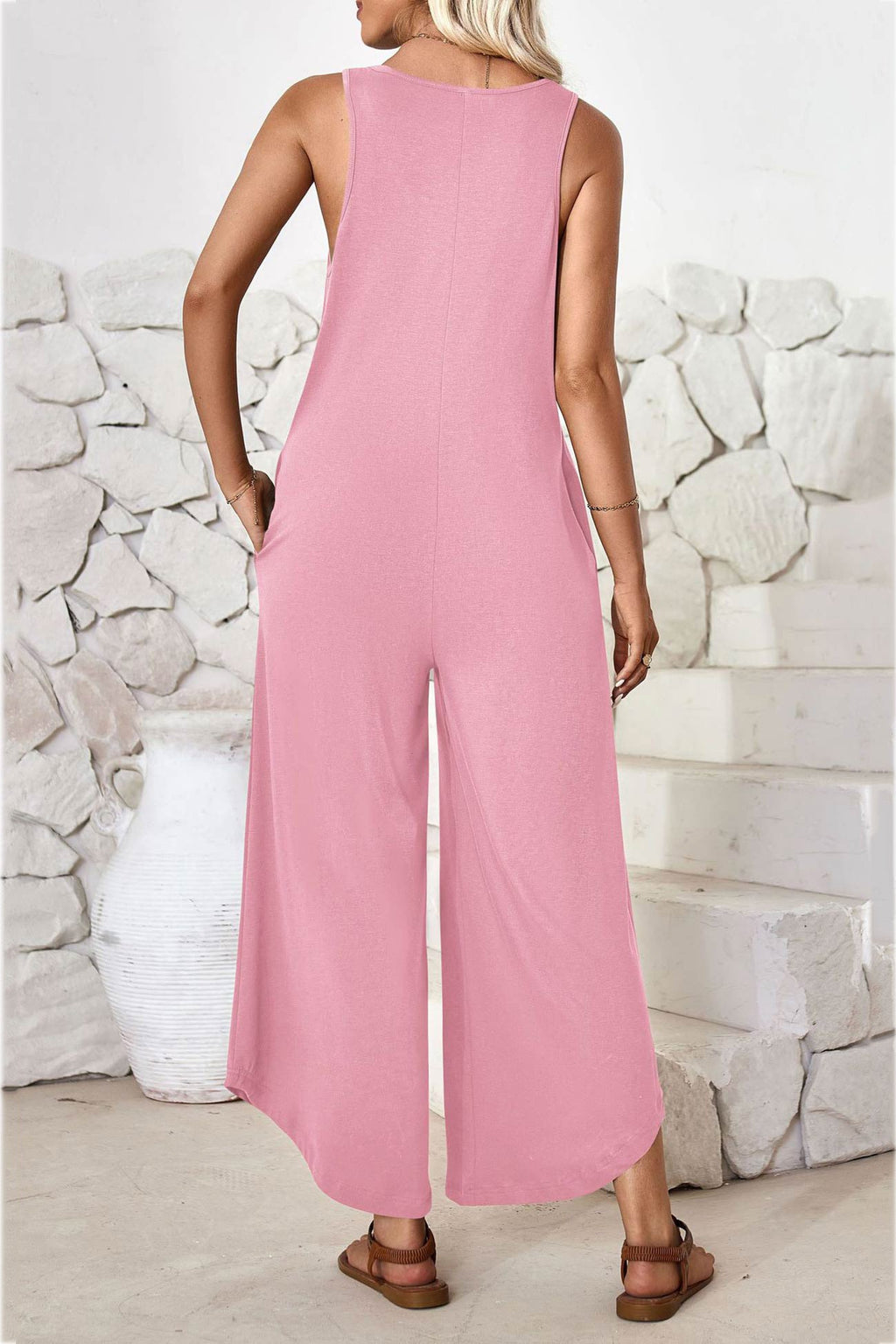 V Neck Irregular Hem Cotton Jumpsuits
