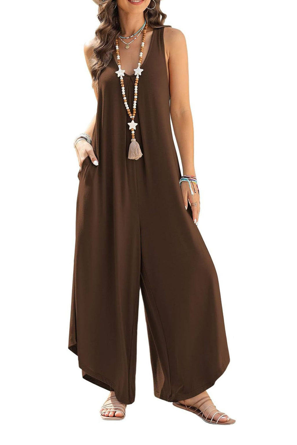 V Neck Irregular Hem Cotton Jumpsuits