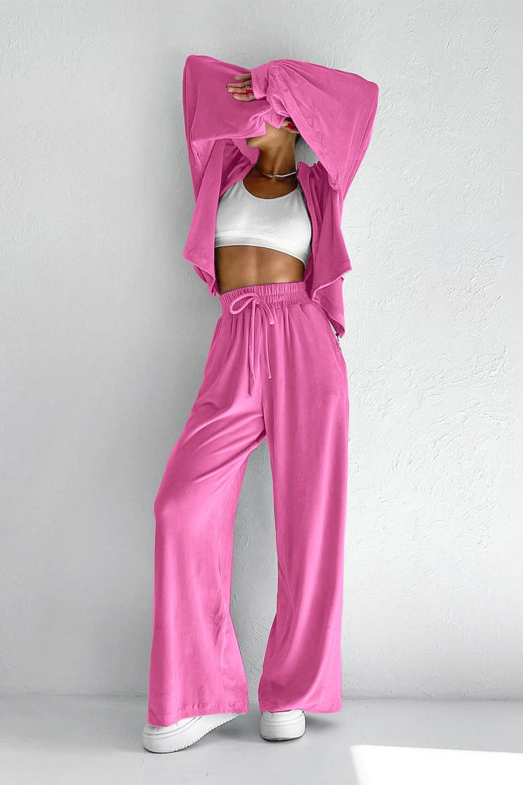 Velvet Hooded Zipper Pocket Two-piece Set