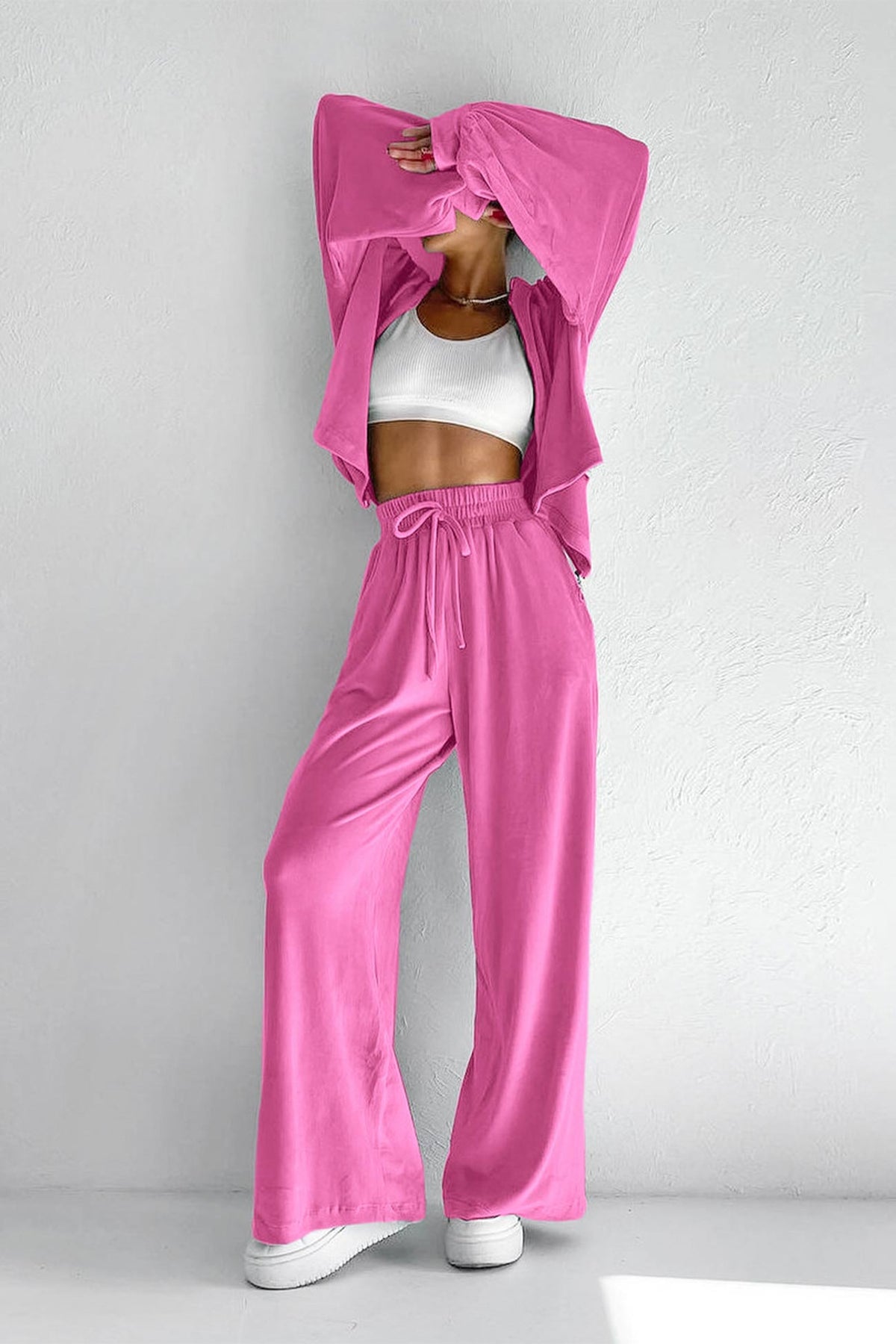 Velvet Hooded Zipper Pocket Two-piece Set