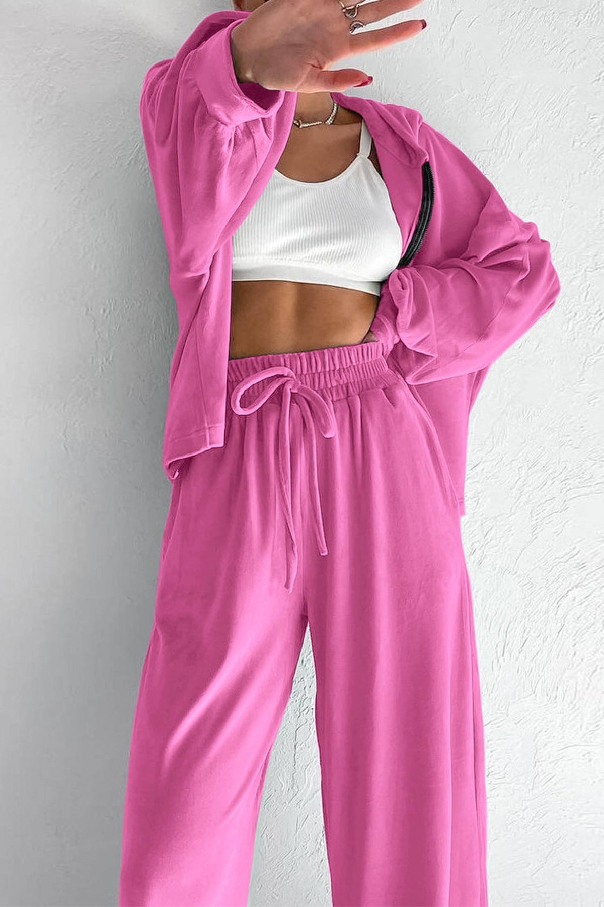 Velvet Hooded Zipper Pocket Two-piece Set