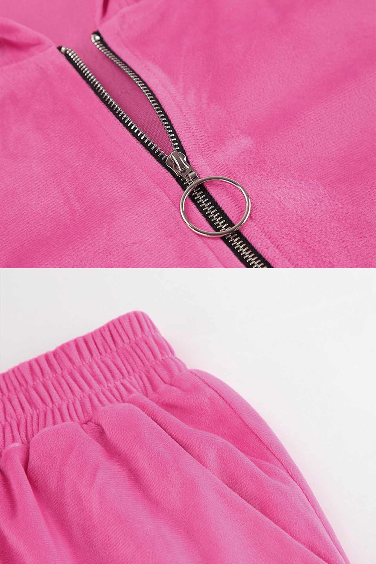 Velvet Hooded Zipper Pocket Two-piece Set