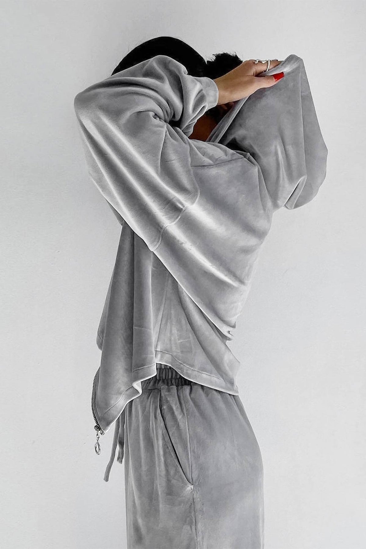 Velvet Hooded Zipper Pocket Two-piece Set
